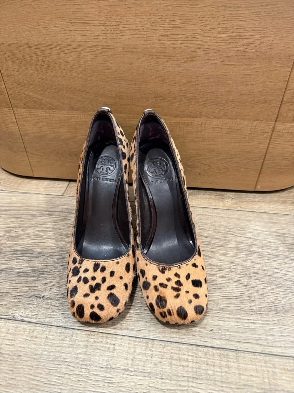 Tory Burch Leopard Print Block Heel Pumps in Tan and Black